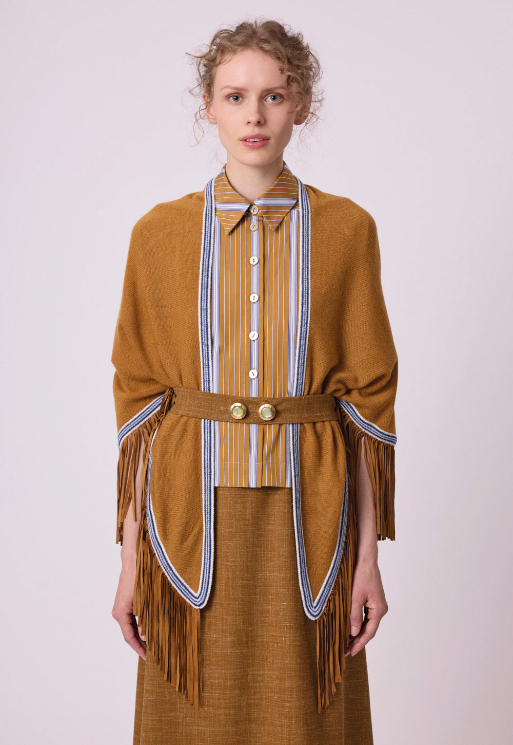 Silk viscose dress in cognac styled with relaxed fit and movement